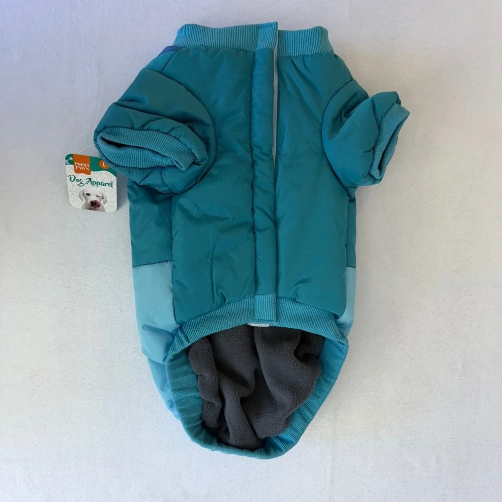 Posh Paws Blue Teal Snowflake Dog Puffer Jacket Fleece Lined Coat Large‎ NWT
